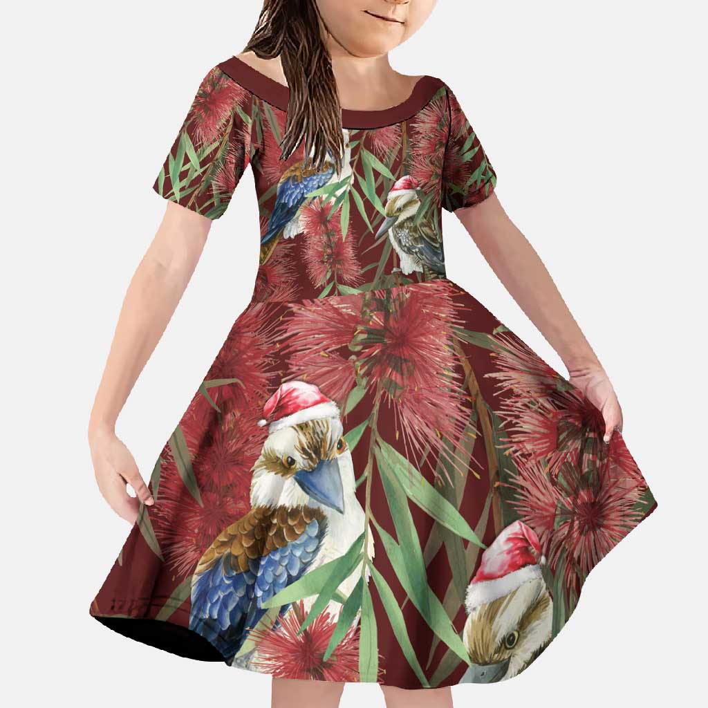 Australia Christmas Family Matching Summer Maxi Dress and Hawaiian Shirt Kookaburra Santa on Red Bottlebrush