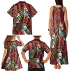 Australia Christmas Family Matching Tank Maxi Dress and Hawaiian Shirt Kookaburra Santa on Red Bottlebrush
