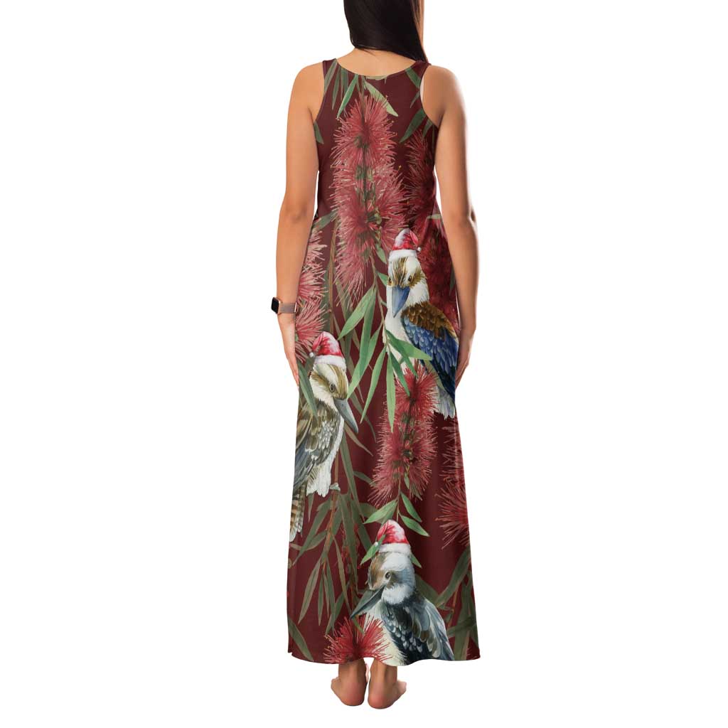 Australia Christmas Family Matching Tank Maxi Dress and Hawaiian Shirt Kookaburra Santa on Red Bottlebrush