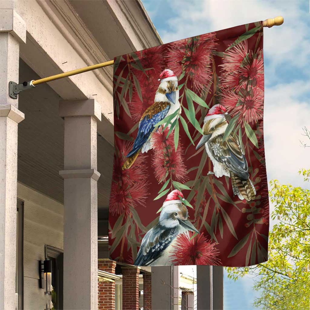 Australia Christmas Garden Flag Kookaburra Santa on Red Bottlebrush