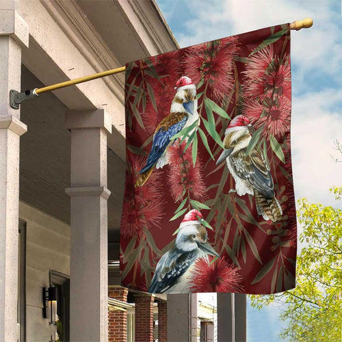 Australia Christmas Garden Flag Kookaburra Santa on Red Bottlebrush