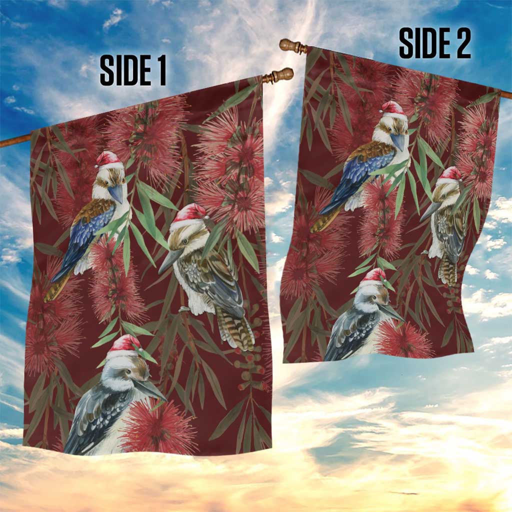 Australia Christmas Garden Flag Kookaburra Santa on Red Bottlebrush