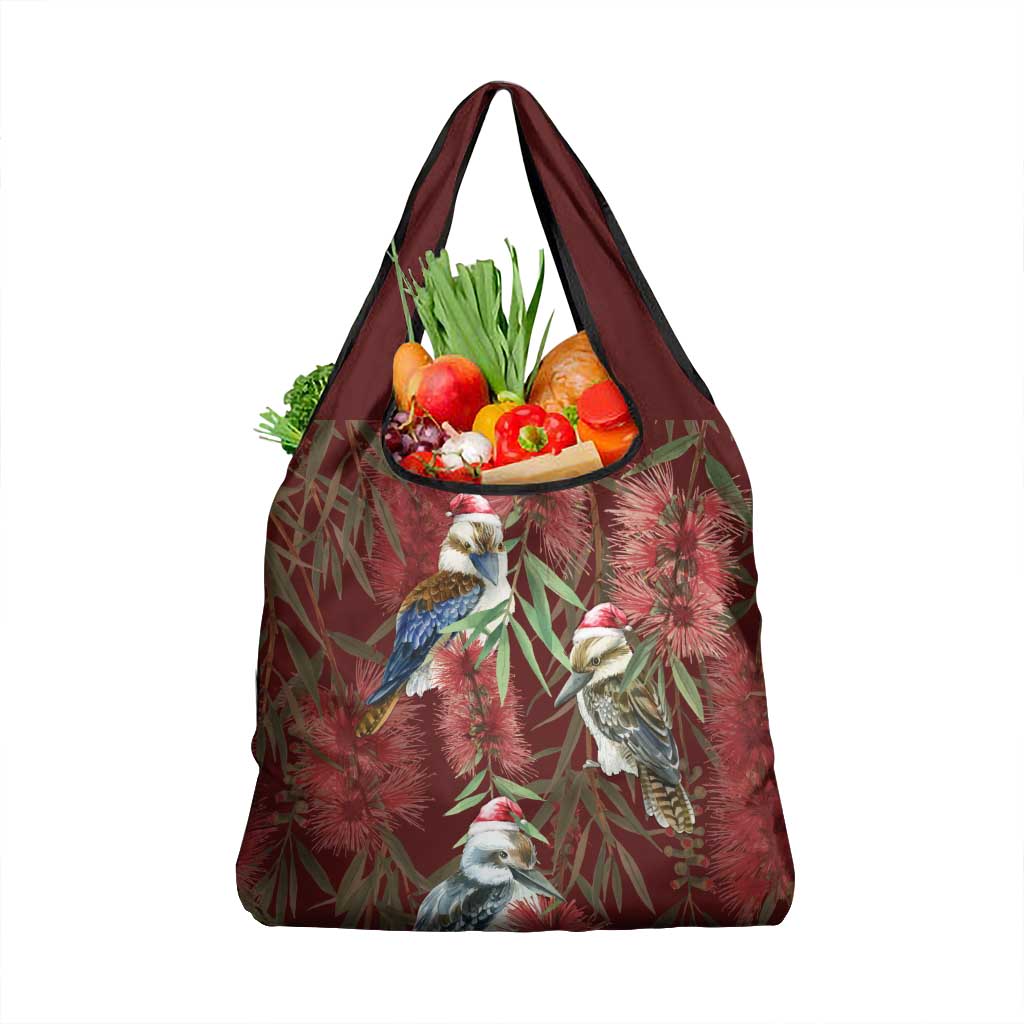 Australia Christmas Grocery Bag Kookaburra Santa on Red Bottlebrush