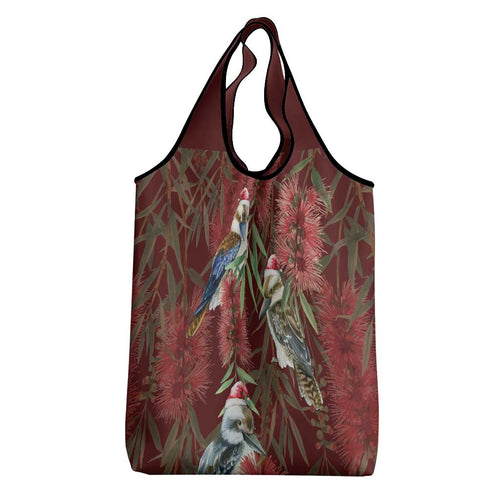 Australia Christmas Grocery Bag Kookaburra Santa on Red Bottlebrush