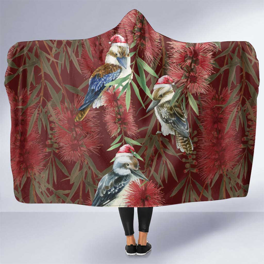 Australia Christmas Hooded Blanket Kookaburra Santa on Red Bottlebrush