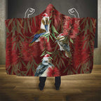 Australia Christmas Hooded Blanket Kookaburra Santa on Red Bottlebrush