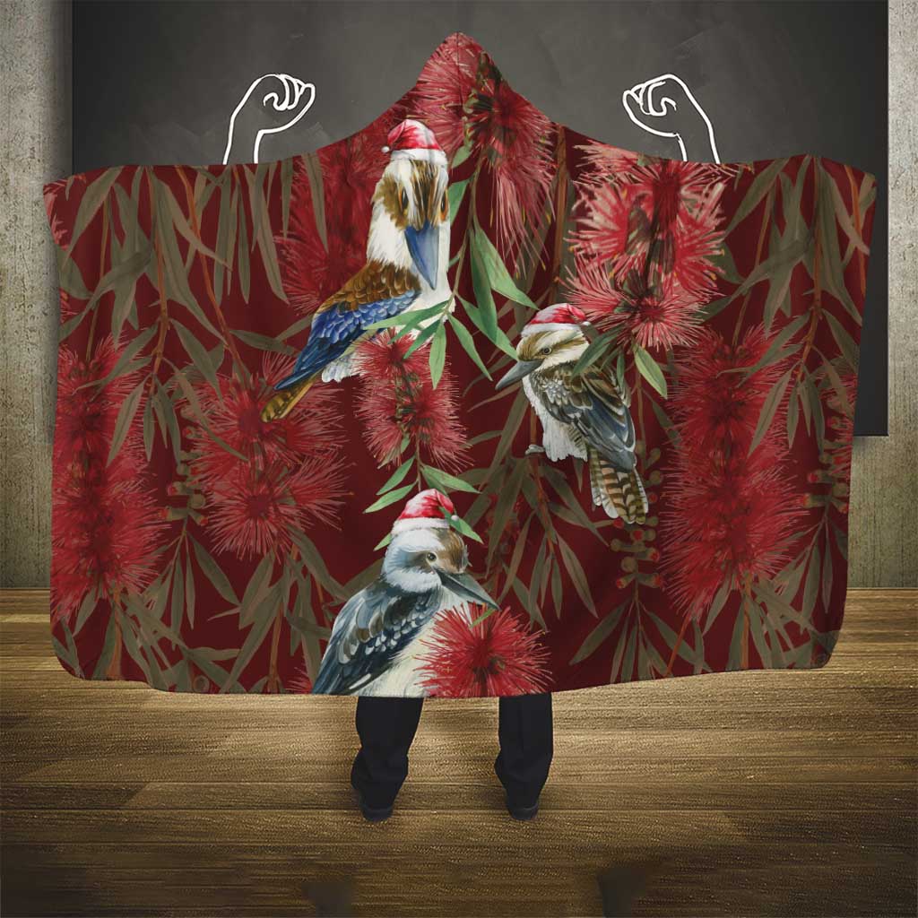 Australia Christmas Hooded Blanket Kookaburra Santa on Red Bottlebrush