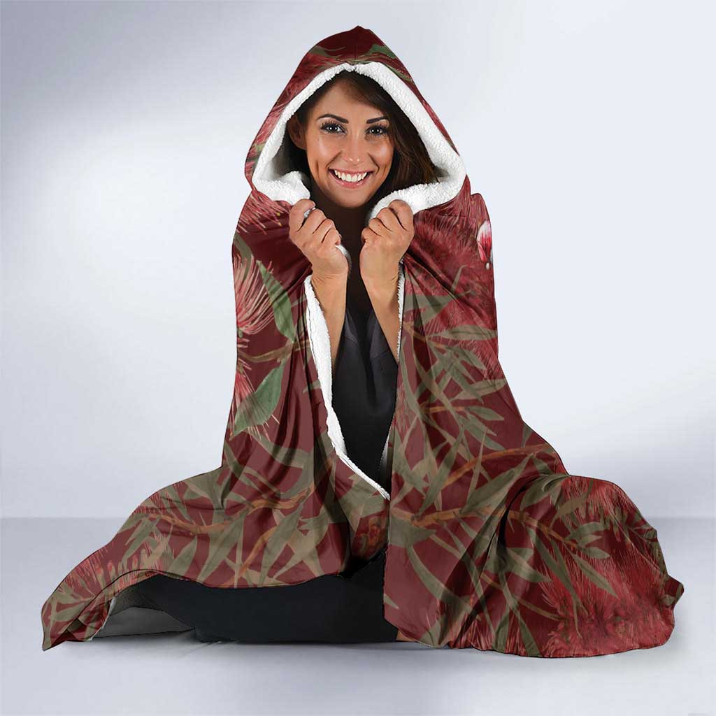 Australia Christmas Hooded Blanket Kookaburra Santa on Red Bottlebrush