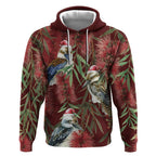 Australia Christmas Hoodie Kookaburra Santa on Red Bottlebrush
