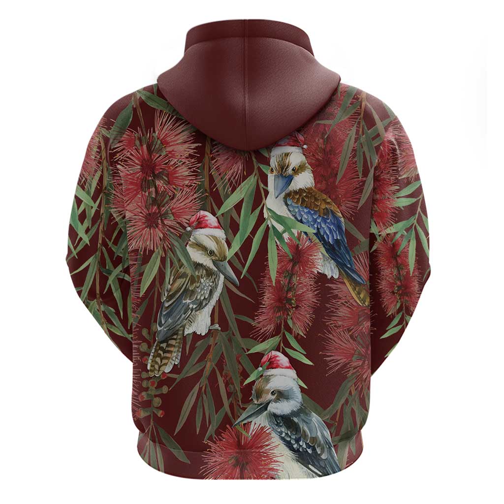 Australia Christmas Hoodie Kookaburra Santa on Red Bottlebrush