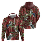 Australia Christmas Hoodie Kookaburra Santa on Red Bottlebrush