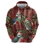 Australia Christmas Hoodie Kookaburra Santa on Red Bottlebrush