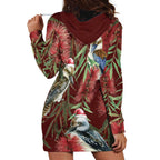 Australia Christmas Hoodie Dress Kookaburra Santa on Red Bottlebrush