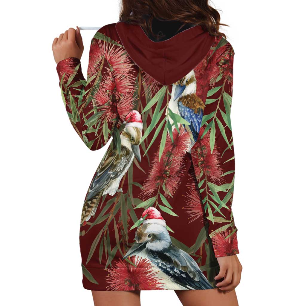 Australia Christmas Hoodie Dress Kookaburra Santa on Red Bottlebrush