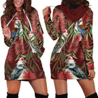 Australia Christmas Hoodie Dress Kookaburra Santa on Red Bottlebrush