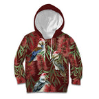 Australia Christmas Kid Hoodie Kookaburra Santa on Red Bottlebrush