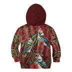 Australia Christmas Kid Hoodie Kookaburra Santa on Red Bottlebrush