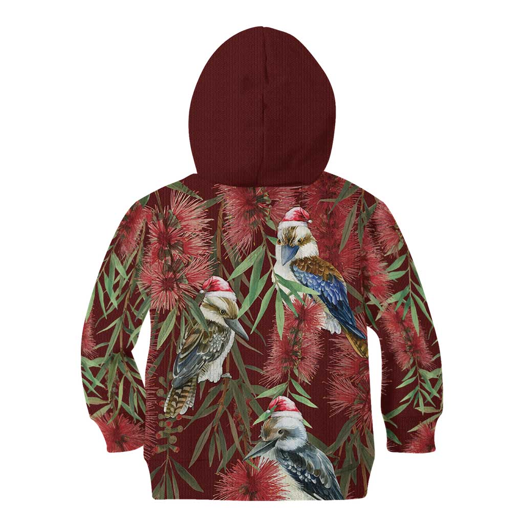 Australia Christmas Kid Hoodie Kookaburra Santa on Red Bottlebrush