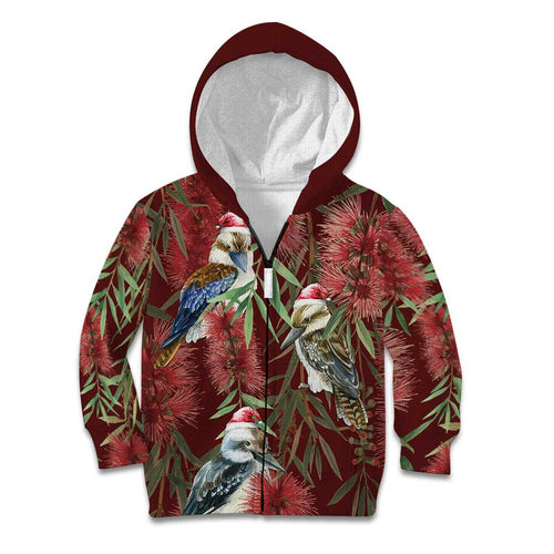 Australia Christmas Kid Hoodie Kookaburra Santa on Red Bottlebrush