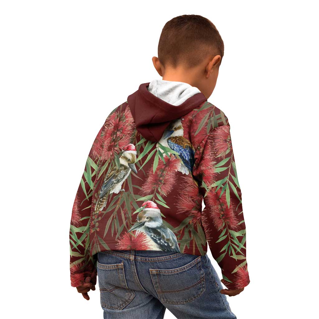 Australia Christmas Kid Hoodie Kookaburra Santa on Red Bottlebrush