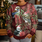 Australia Christmas Kid Ugly Christmas Sweater Kookaburra Santa on Red Bottlebrush