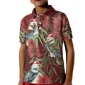 Australia Christmas Kid Polo Shirt Kookaburra Santa on Red Bottlebrush