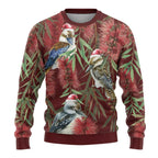 Australia Christmas Ugly Christmas Sweater Kookaburra Santa on Red Bottlebrush
