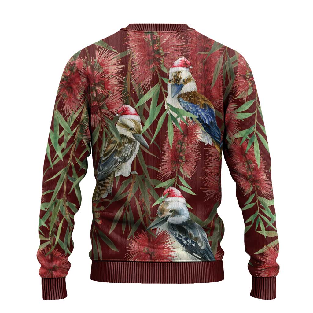 Australia Christmas Ugly Christmas Sweater Kookaburra Santa on Red Bottlebrush