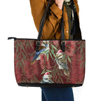 Australia Christmas Leather Tote Bag Kookaburra Santa on Red Bottlebrush