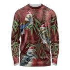 Australia Christmas Long Sleeve Shirt Kookaburra Santa on Red Bottlebrush