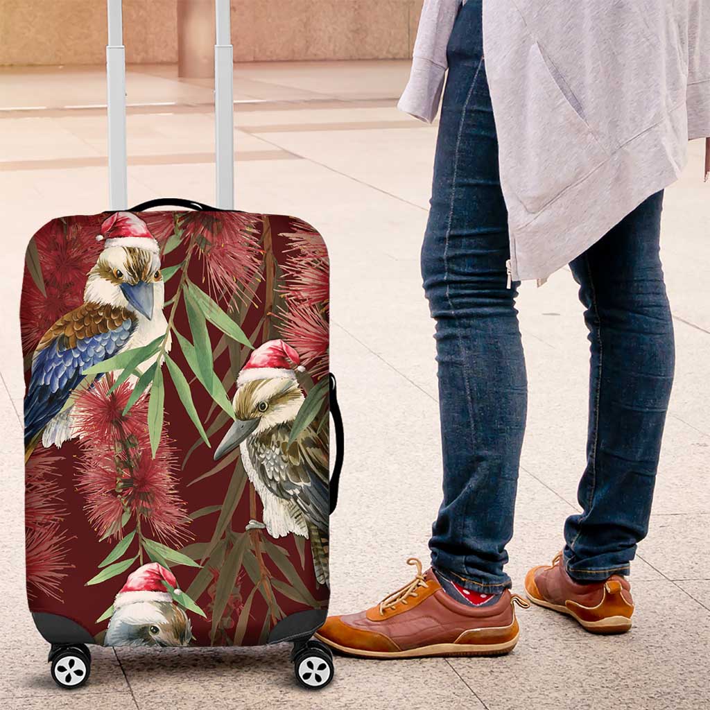 Australia Christmas Luggage Cover Kookaburra Santa on Red Bottlebrush