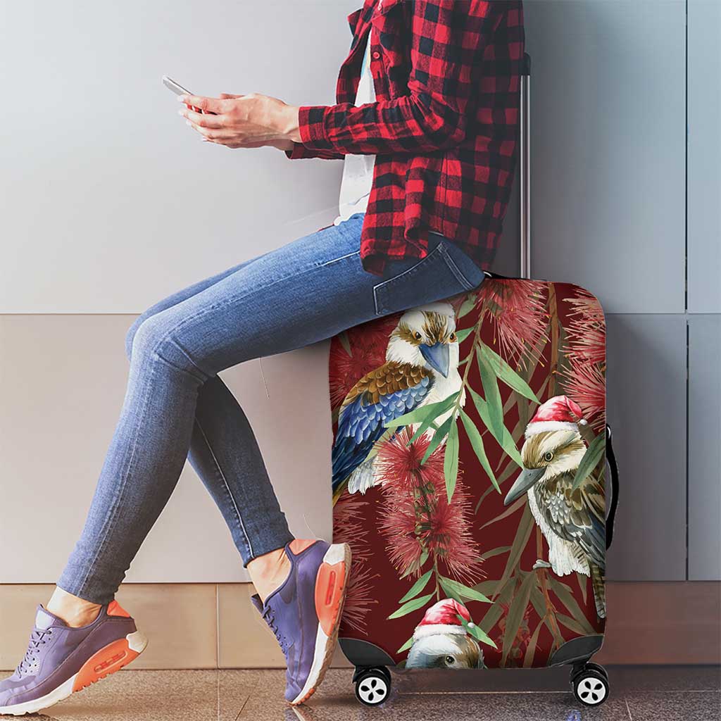 Australia Christmas Luggage Cover Kookaburra Santa on Red Bottlebrush