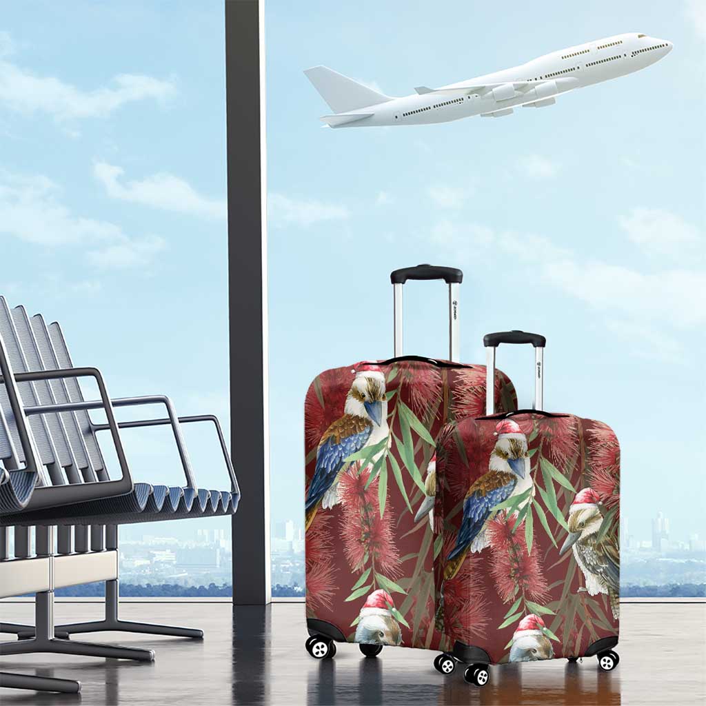 Australia Christmas Luggage Cover Kookaburra Santa on Red Bottlebrush