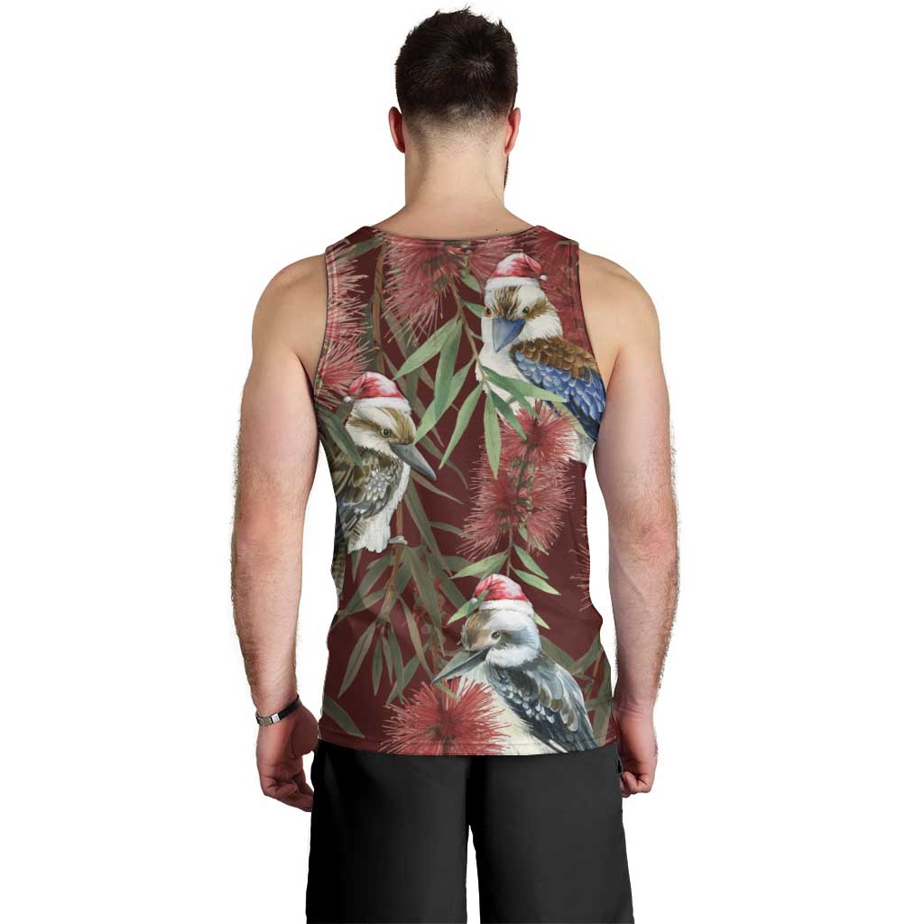 Australia Christmas Men Tank Top Kookaburra Santa on Red Bottlebrush