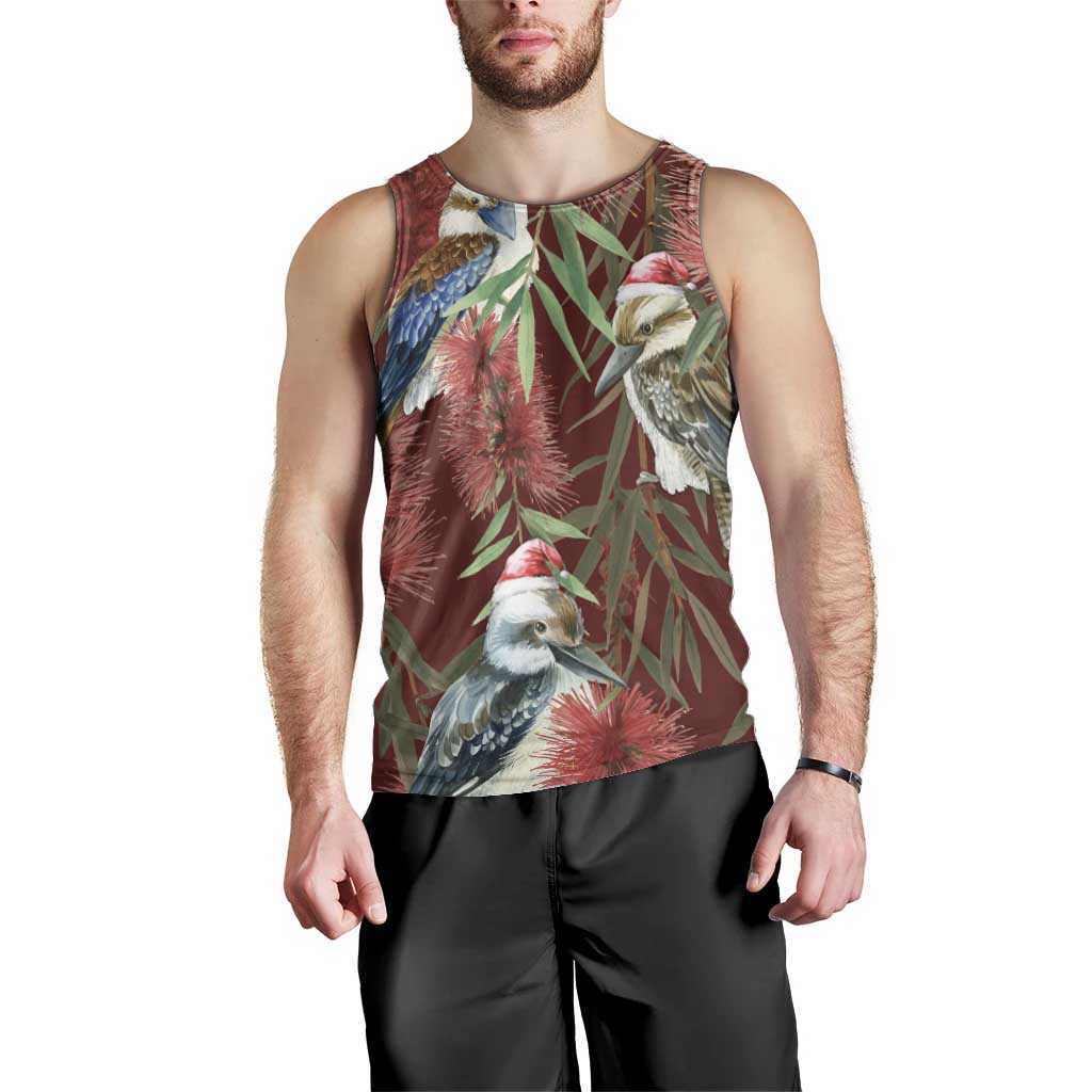 Australia Christmas Men Tank Top Kookaburra Santa on Red Bottlebrush