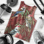 Australia Christmas Men Tank Top Kookaburra Santa on Red Bottlebrush