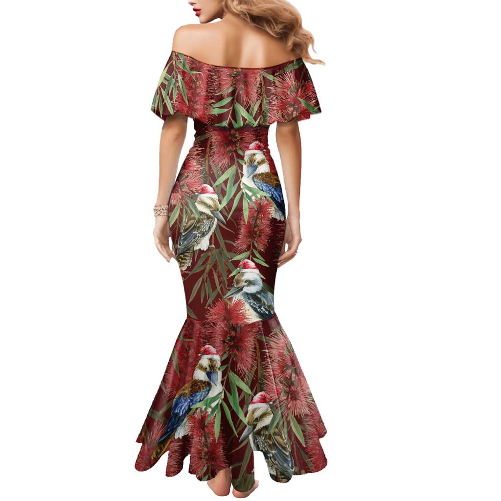 Australia Christmas Mermaid Dress Kookaburra Santa on Red Bottlebrush