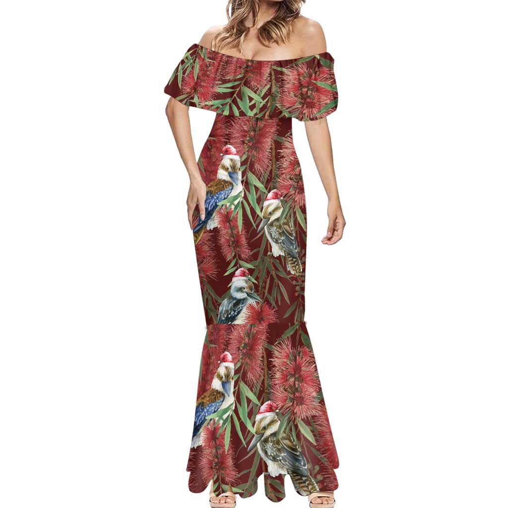 Australia Christmas Mermaid Dress Kookaburra Santa on Red Bottlebrush