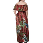 Australia Christmas Off Shoulder Maxi Dress Kookaburra Santa on Red Bottlebrush