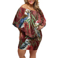 Australia Christmas Off Shoulder Short Dress Kookaburra Santa on Red Bottlebrush