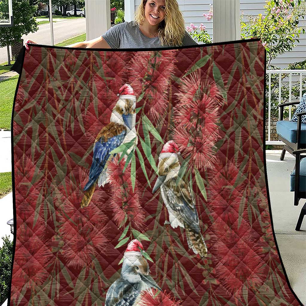 Australia Christmas Quilt Kookaburra Santa on Red Bottlebrush