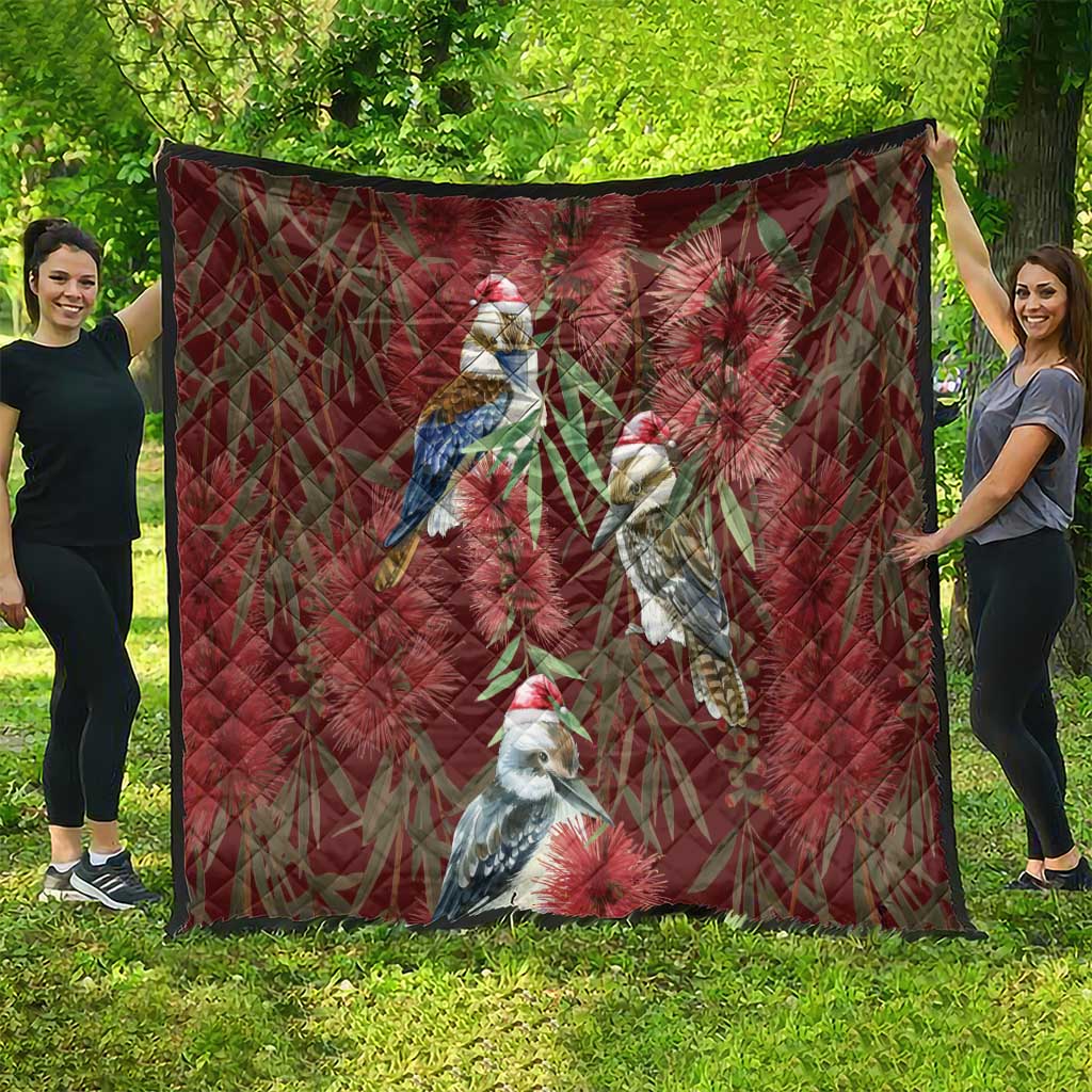 Australia Christmas Quilt Kookaburra Santa on Red Bottlebrush
