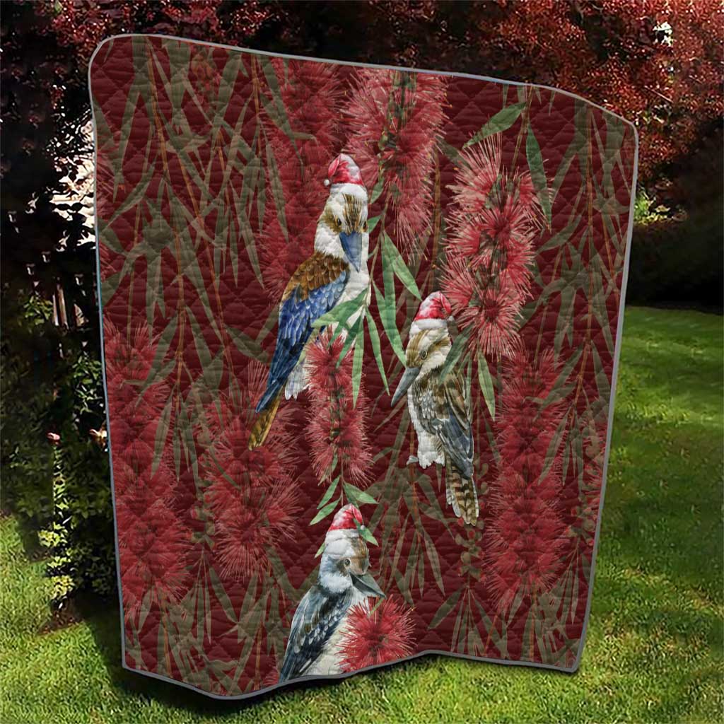 Australia Christmas Quilt Kookaburra Santa on Red Bottlebrush