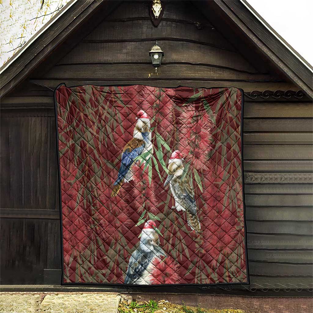 Australia Christmas Quilt Kookaburra Santa on Red Bottlebrush