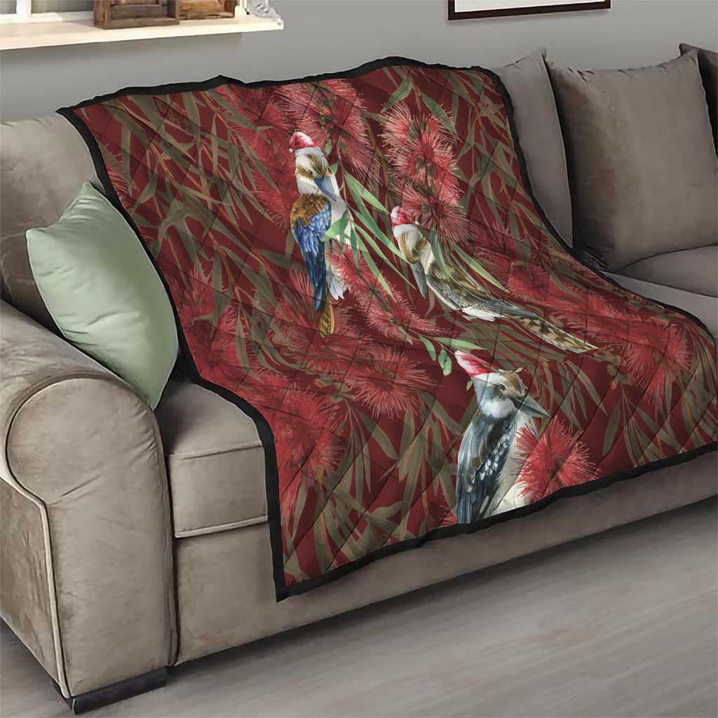 Australia Christmas Quilt Kookaburra Santa on Red Bottlebrush