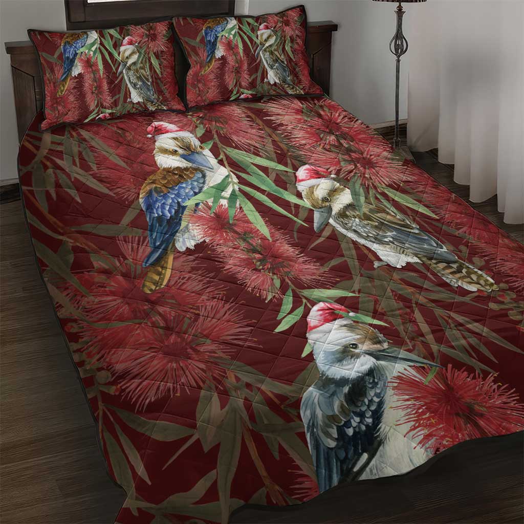 Australia Christmas Quilt Bed Set Kookaburra Santa on Red Bottlebrush