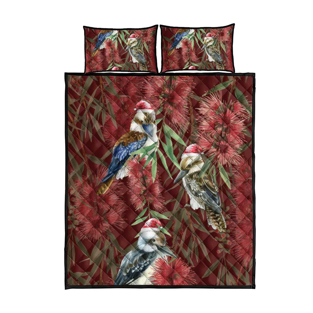 Australia Christmas Quilt Bed Set Kookaburra Santa on Red Bottlebrush