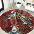 Australia Christmas Round Carpet Kookaburra Santa on Red Bottlebrush