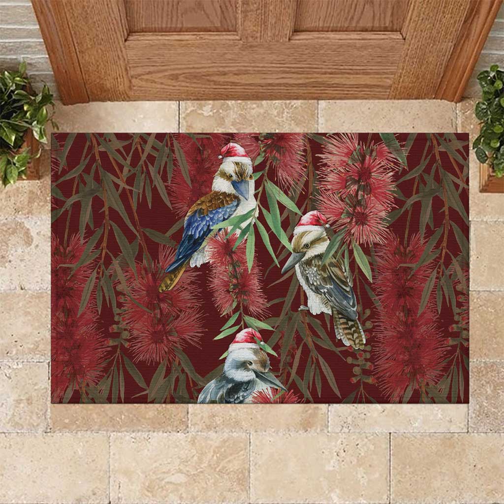 Australia Christmas Rubber Doormat Kookaburra Santa on Red Bottlebrush