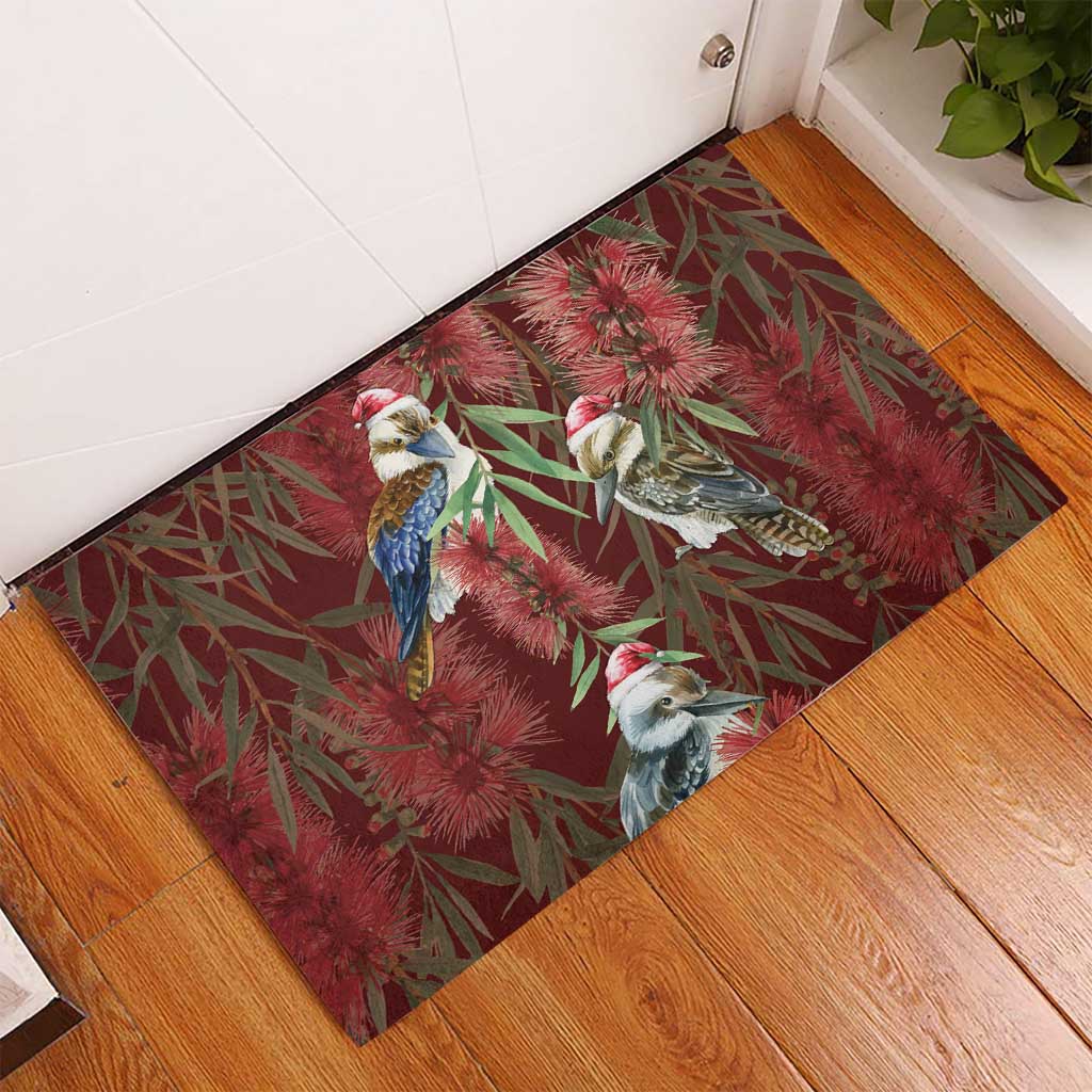 Australia Christmas Rubber Doormat Kookaburra Santa on Red Bottlebrush